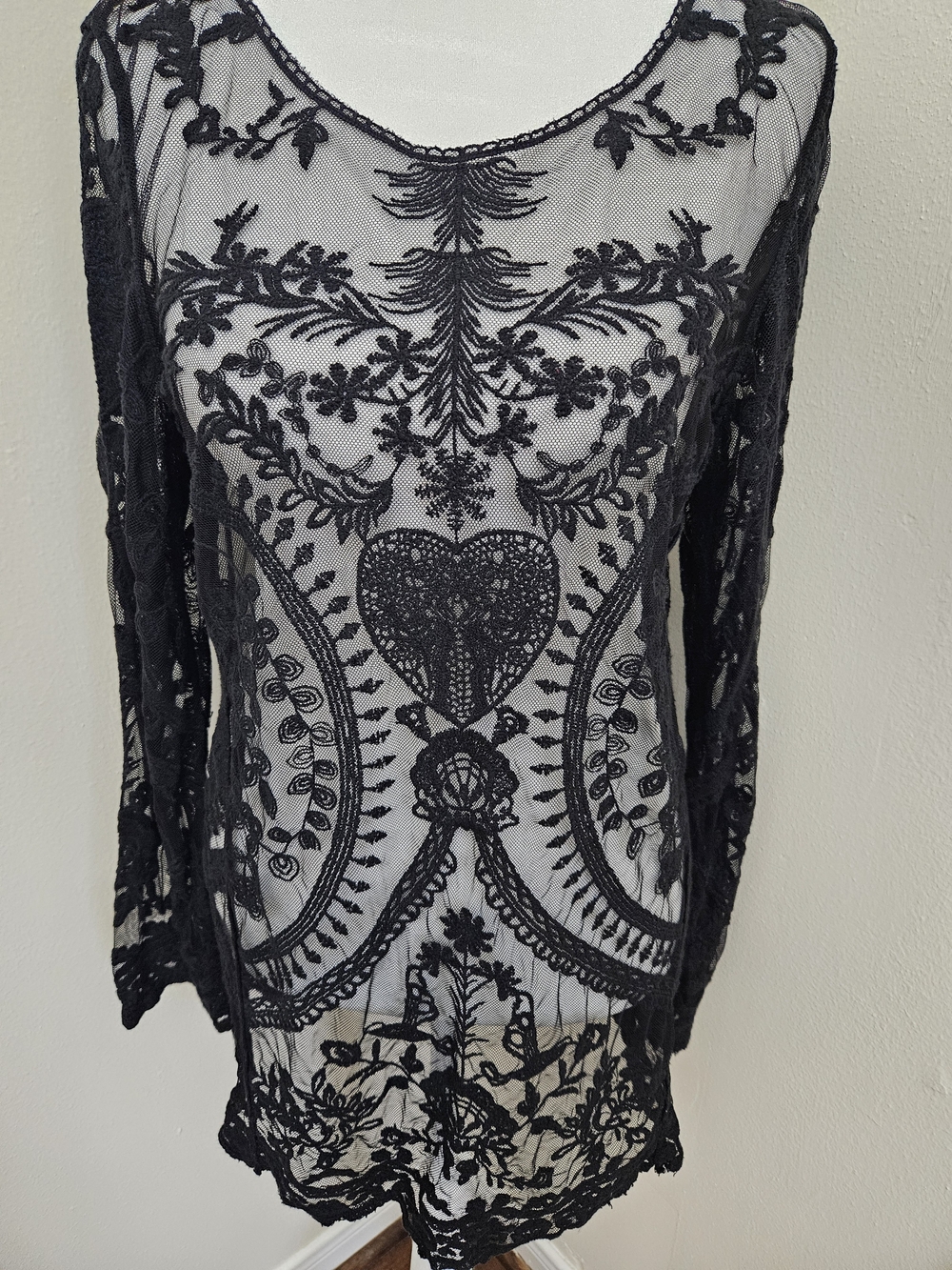 Black Sheer Embroidered Lace Blouse